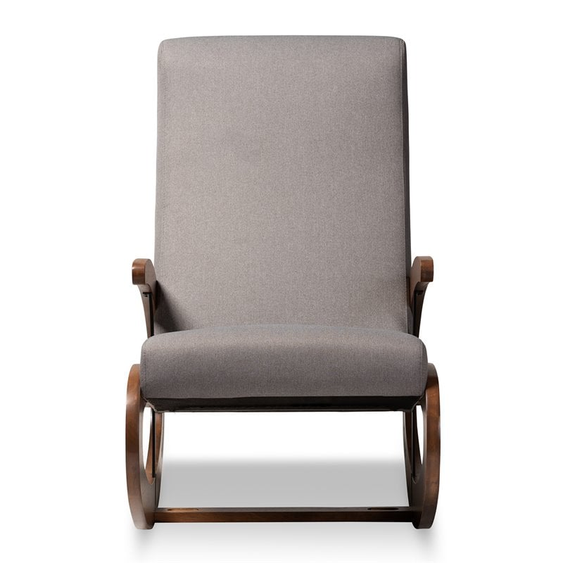 Baxton Studio Kaira Fabric and Wood Rocking Chair in Gray and Walnut Brown