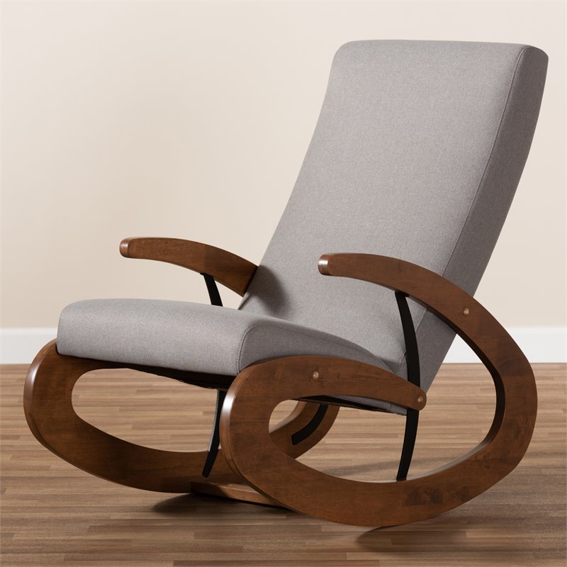 Baxton Studio Kaira Fabric and Wood Rocking Chair in Gray and Walnut Brown
