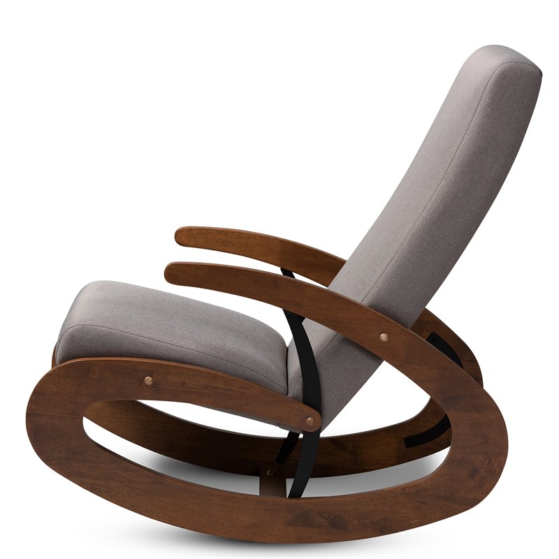 Baxton Studio Kaira Fabric and Wood Rocking Chair in Gray and Walnut Brown