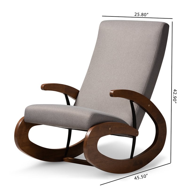 Baxton Studio Kaira Fabric and Wood Rocking Chair in Gray and Walnut Brown