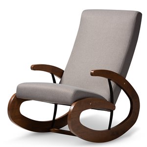 Baxton Studio Kaira Fabric and Wood Rocking Chair in Gray and Walnut Brown
