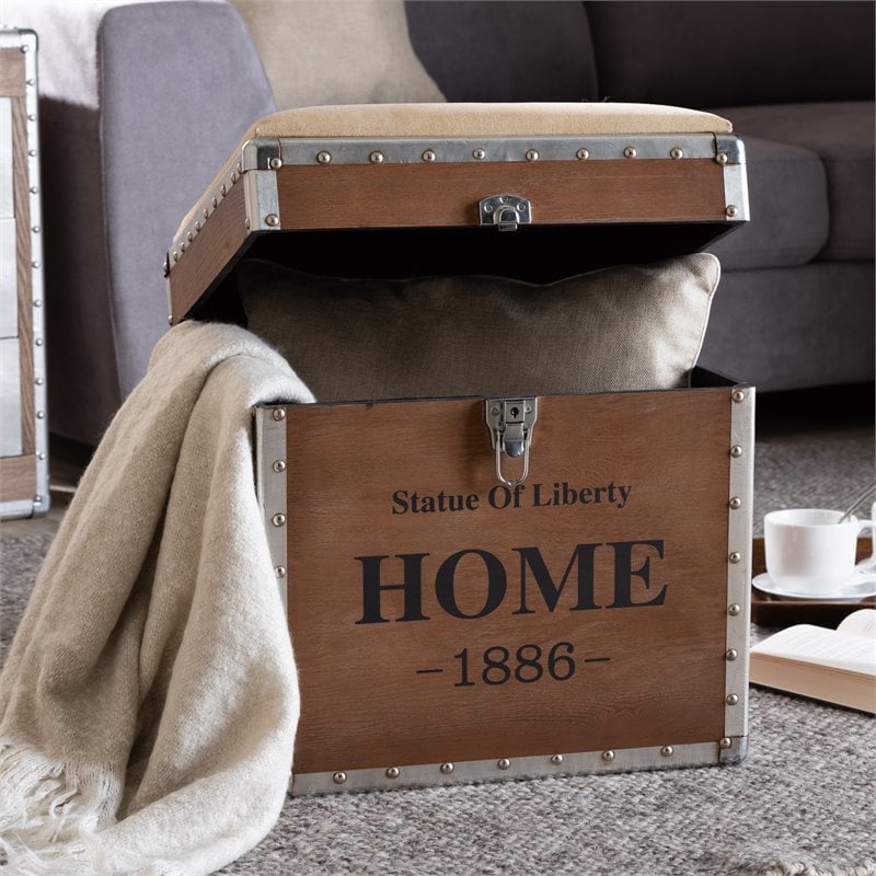 Baxton Studio Violetta Fabric and Wood Ottoman with Storage in Beige