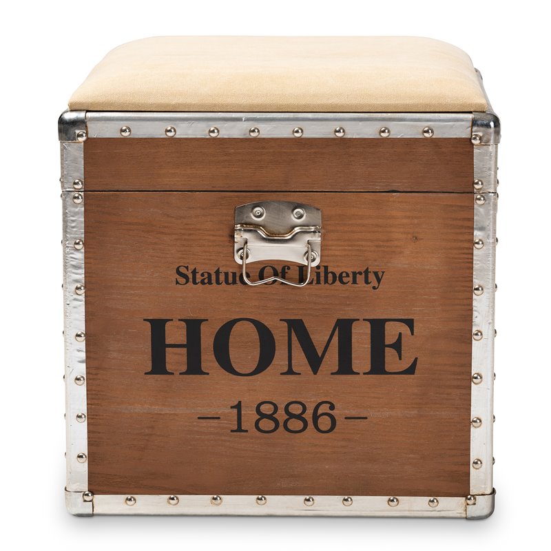 Baxton Studio Violetta Fabric and Wood Ottoman with Storage in Beige