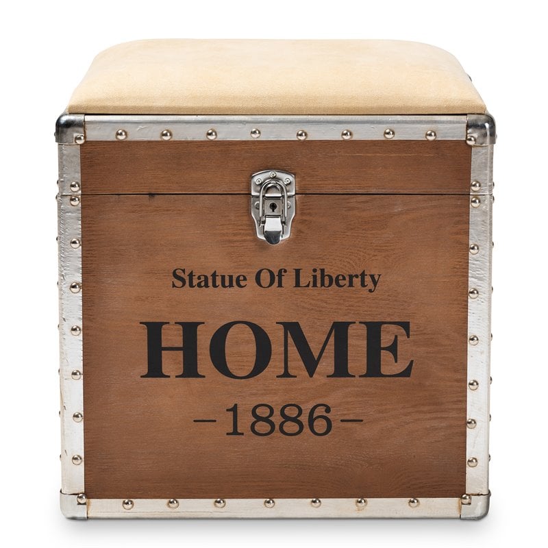 Baxton Studio Violetta Fabric and Wood Ottoman with Storage in Beige