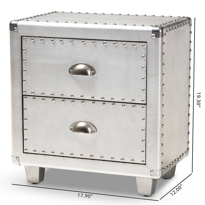 Baxton Studio Davet Silver Metal 2-Drawer End Table