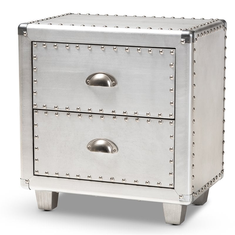 Baxton Studio Davet Silver Metal 2-Drawer End Table