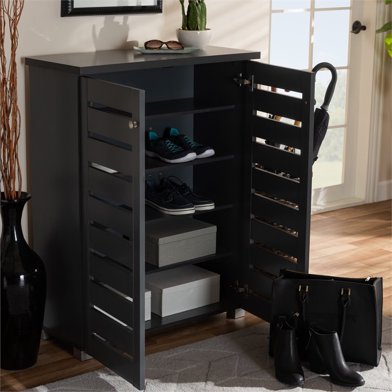 Baxton Studio Adalwin 2-Door Wood Entryway Shoe Cabinet in Dark Gray