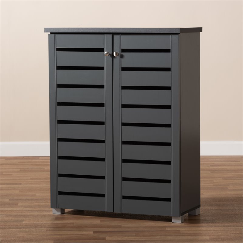 Baxton Studio Adalwin 2-Door Wood Entryway Shoe Cabinet in Dark Gray