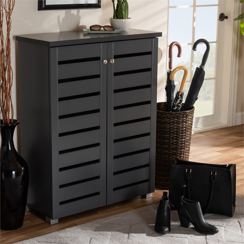 Baxton Studio Adalwin 2-Door Wood Entryway Shoe Cabinet in Dark Gray