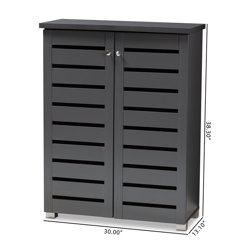 Baxton Studio Adalwin 2-Door Wood Entryway Shoe Cabinet in Dark Gray