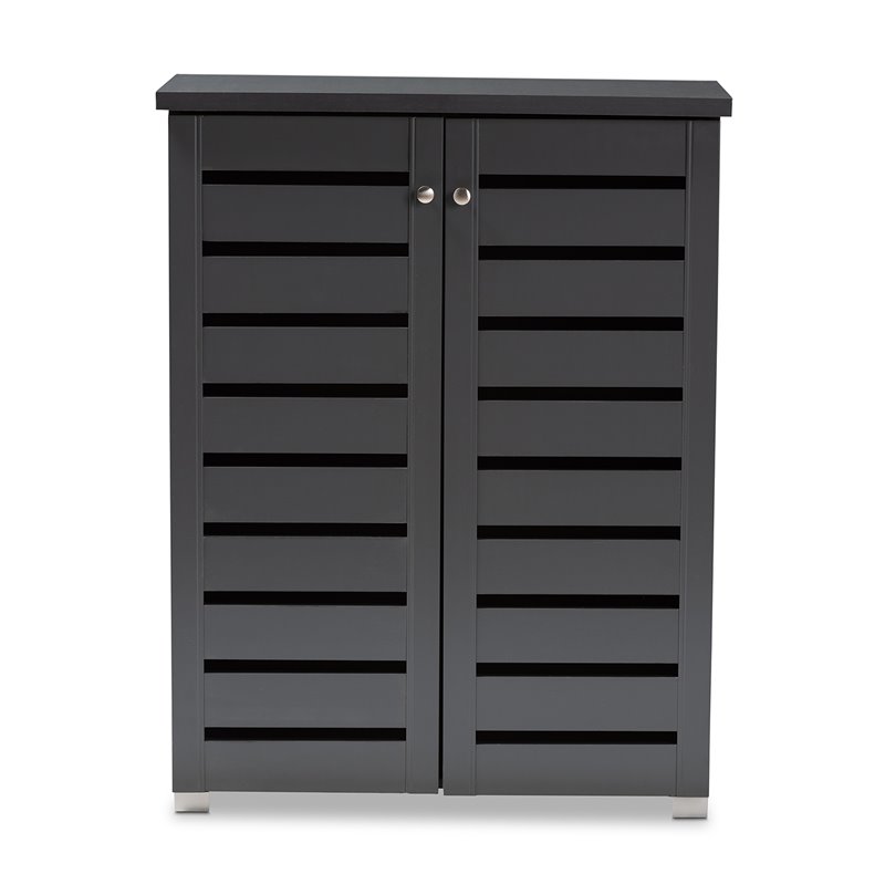 Baxton Studio Adalwin 2-Door Wood Entryway Shoe Cabinet in Dark Gray