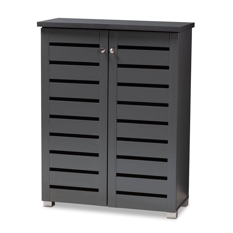 Baxton Studio Adalwin 2-Door Wood Entryway Shoe Cabinet in Dark Gray