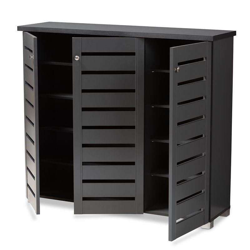 Baxton Studio Adalwin 3-Door Wood Entryway Shoe Cabinet in Dark Gray