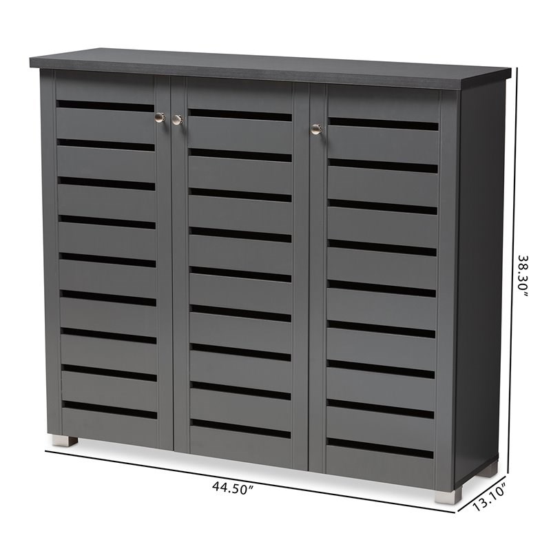 Baxton Studio Adalwin 3-Door Wood Entryway Shoe Cabinet in Dark Gray