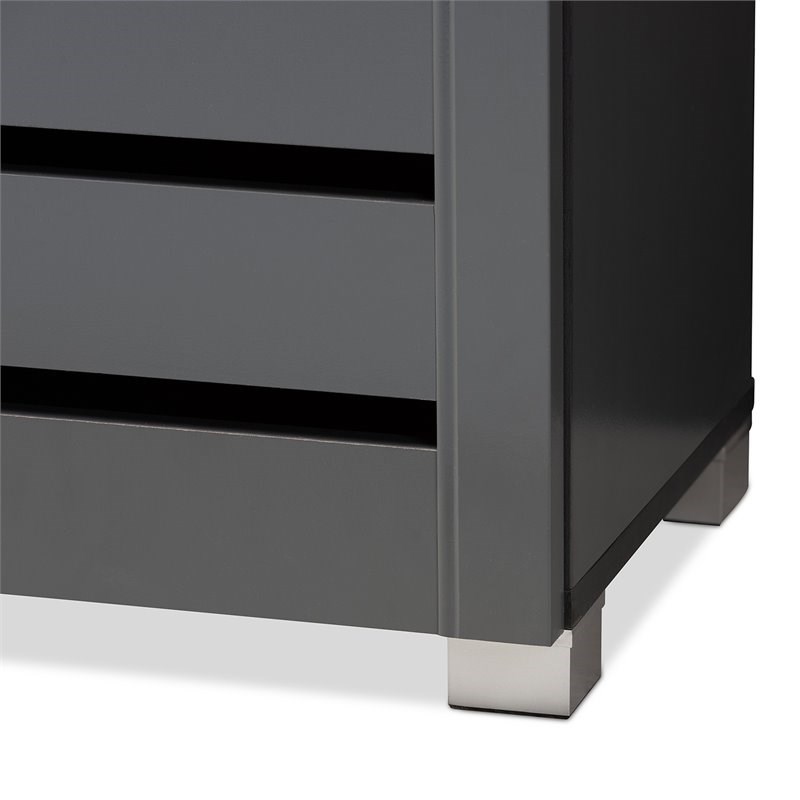 Baxton Studio Adalwin 3-Door Wood Entryway Shoe Cabinet in Dark Gray