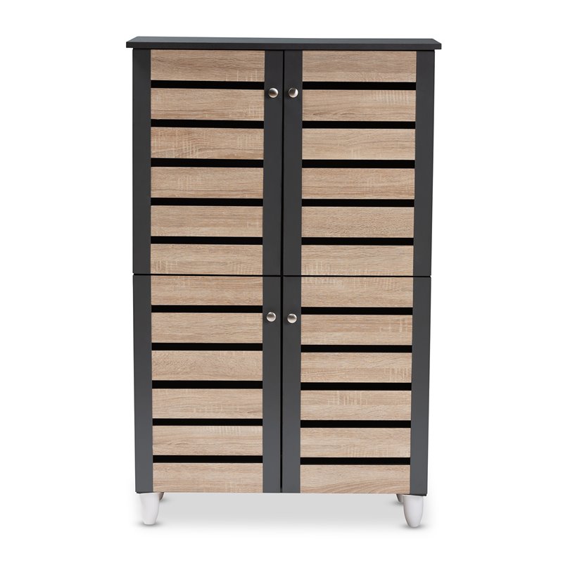 Baxton Studio Gisela Two Tone Oak Wood 4 Door Shoe Cabinet in Dark