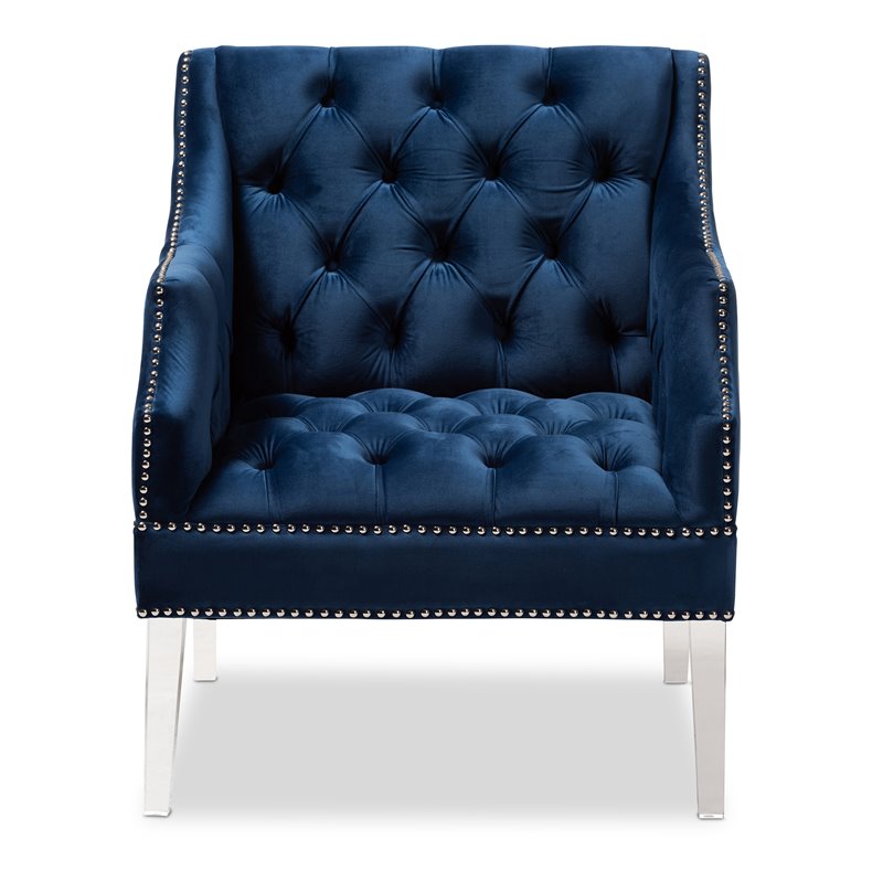Baxton Studio Silvana Velvet Fabric Accent Chair in Navy Blue