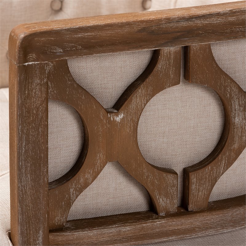 Baxton Studio Esme Linen Upholstered Wood Accent Chair in Beige White Washed