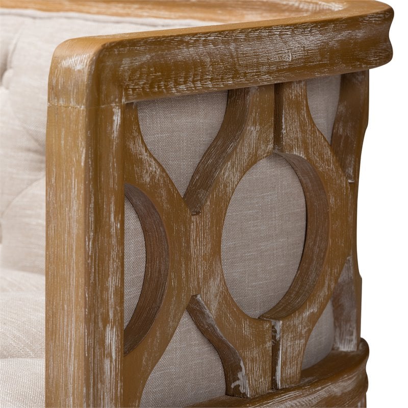 Baxton Studio Agnes Tufted Linen Fabric and White-Washed Oak Wood Sofa in Beige