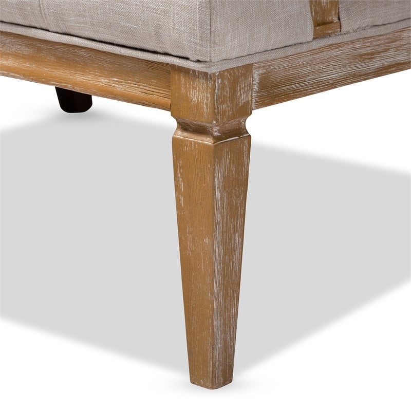 Baxton Studio Agnes Tufted Linen Fabric and White-Washed Oak Wood Sofa in Beige