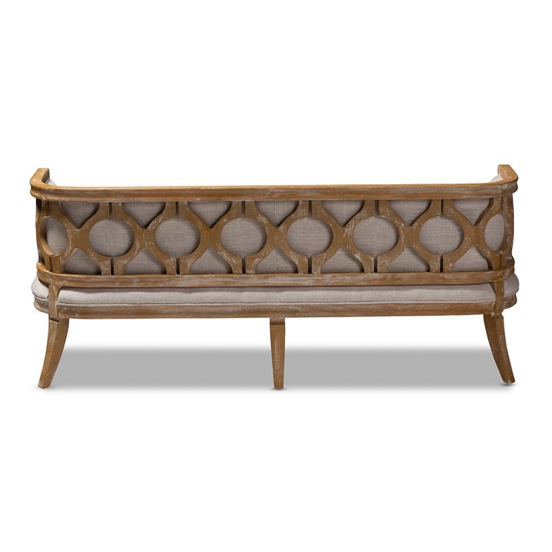 Baxton Studio Agnes Tufted Linen Fabric and White-Washed Oak Wood Sofa in Beige
