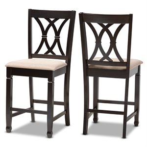 Baxton Studio Reneau 25&quotH Upholstered Wood Bar Stool in Sand and Brown Set of 2