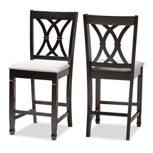 Baxton Studio Reneau 25&quotH Upholstered Wood Bar Stool in Gray and Brown Set of 2