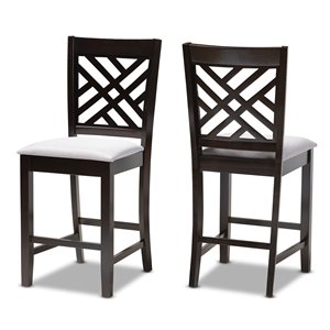 Baxton Studio Caron 25&quotH Upholstered Wood Bar Stool in Gray & Espresso Set of 2