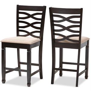 Baxton Studio Lanier 25&quotH Upholstered Wood Bar Stool in Sand and Brown Set of 2