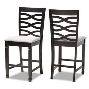 Baxton Studio Lanier 25&quotH Upholstered Wood Bar Stool in Gray and Brown Set of 2