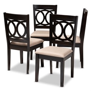Baxton Studio Lenoir Fabric and Wood Dining Chairs in Sand and Brown (Set of 4)