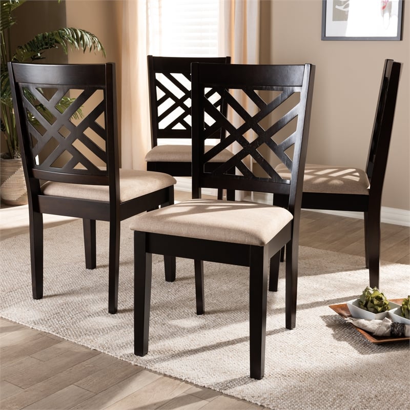 Baxton Studio Caron Fabric and Wood Dining Chairs in Sand and Brown Set