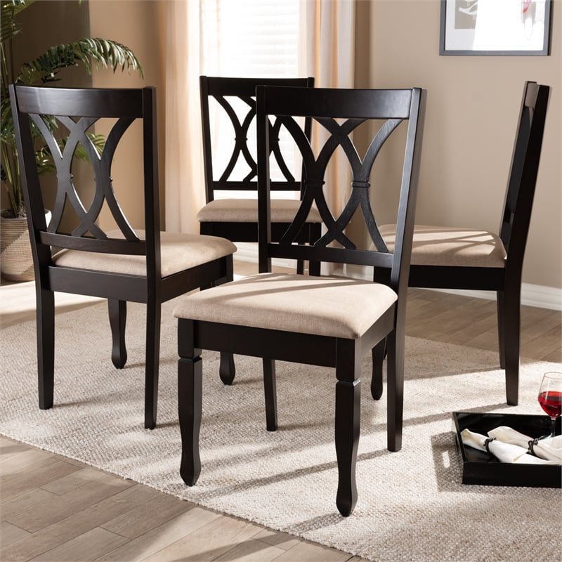 Baxton Studio Reneau Fabric and Wood Dining Chairs in Sand and Brown (Set of 4)