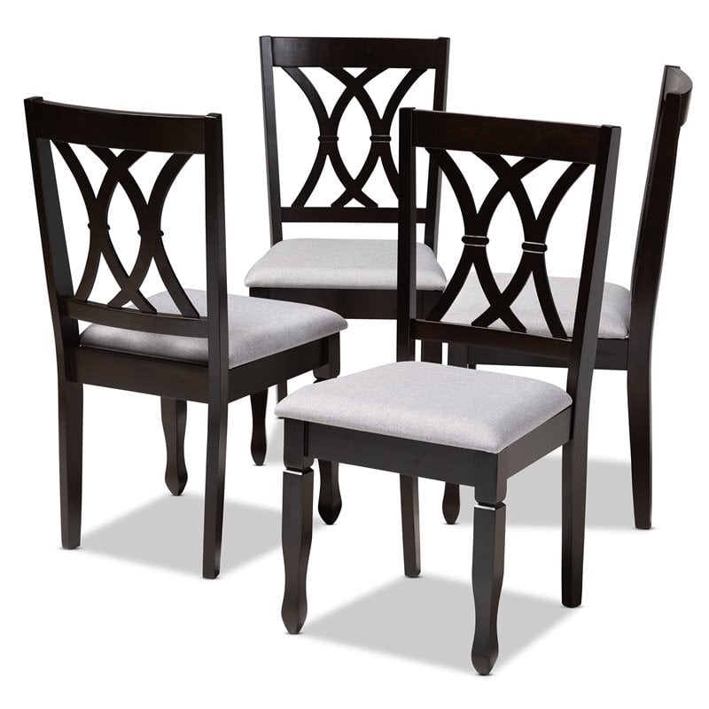 Baxton Studio Reneau Fabric and Wood Dining Chairs in Gray and Brown (Set of 4)