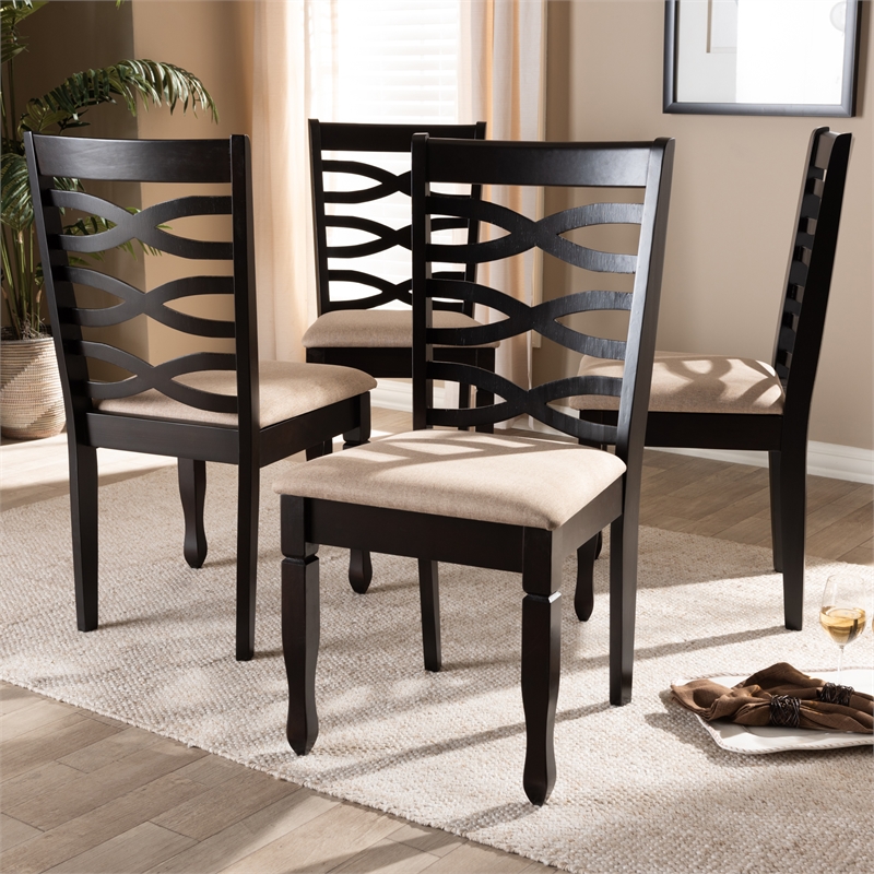 Baxton Studio Lanier Fabric and Wood Dining Chairs in Sand and Brown Set of 4