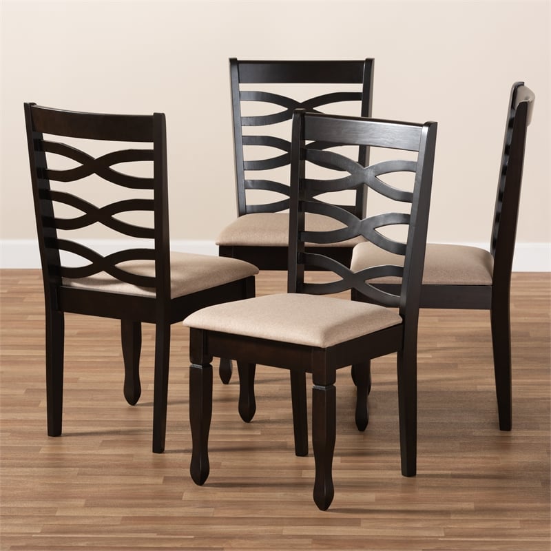 Baxton Studio Lanier Fabric and Wood Dining Chairs in Sand and Brown Set of 4