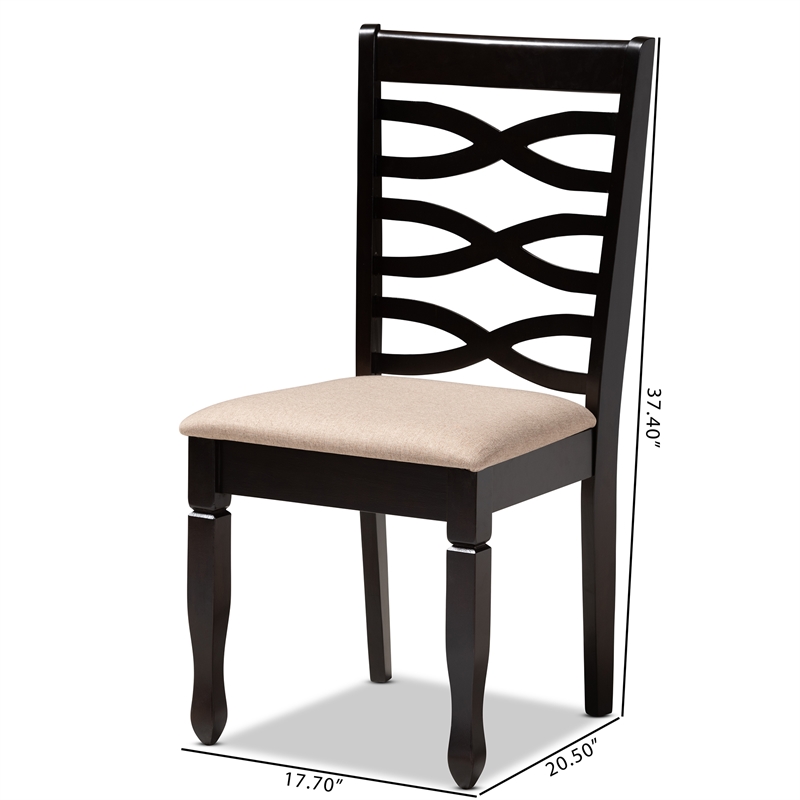 Baxton Studio Lanier Fabric and Wood Dining Chairs in Sand and Brown Set of 4