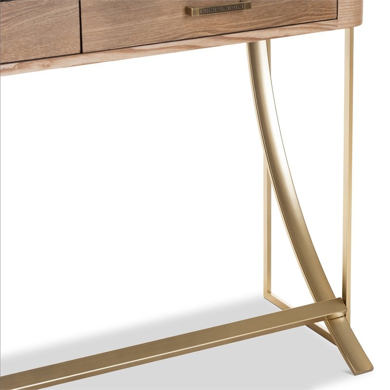 Baxton Studio Lafoy Mid-Century 2-Drawer Wood Console Table in Brown and Gold