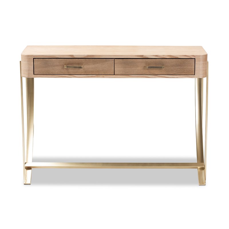 Baxton Studio Lafoy Mid-Century 2-Drawer Wood Console Table in Brown and Gold