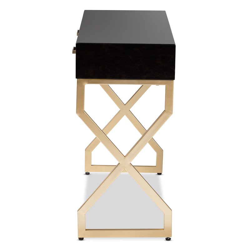 Baxton Studio Carville Modern 2-Drawer Wood Console Table in Dark Brown and Gold