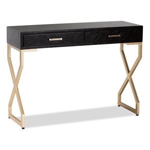 baxton studio carville modern 2-drawer wood console table in dark brown and gold