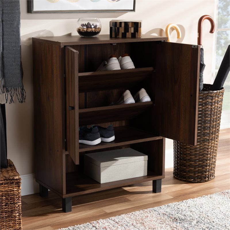 Baxton Studio Rossin Walnut Brown Finished 2-Door Wood Shoe Cabinet