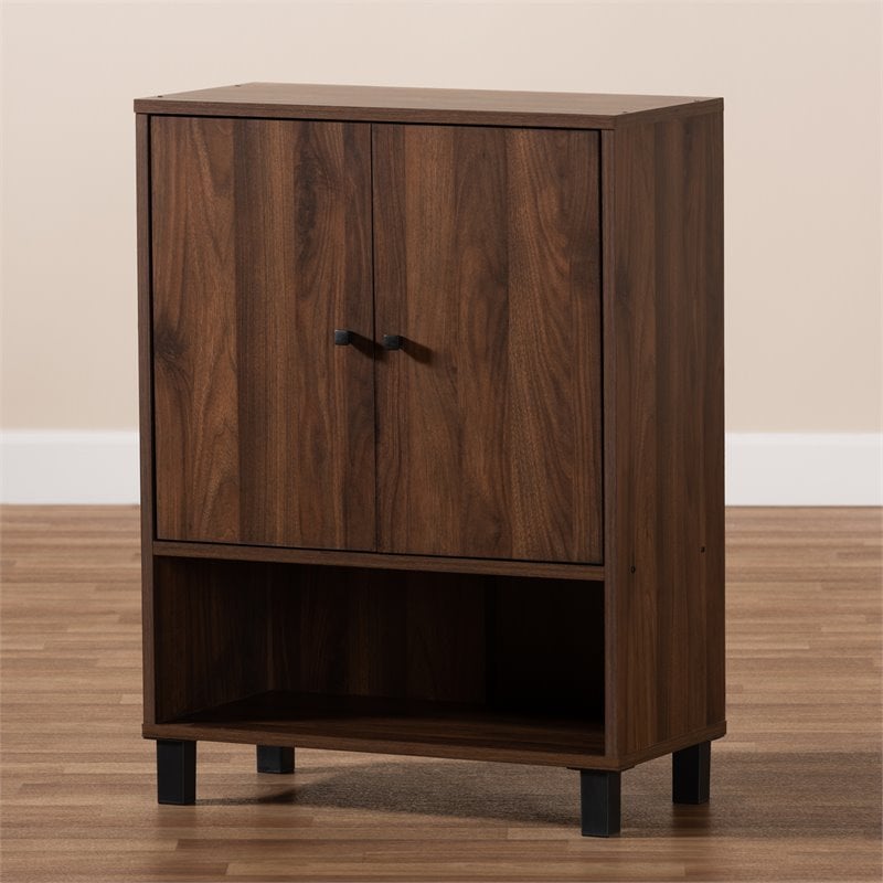 Baxton Studio Rossin Walnut Brown Finished 2-Door Wood Shoe Cabinet