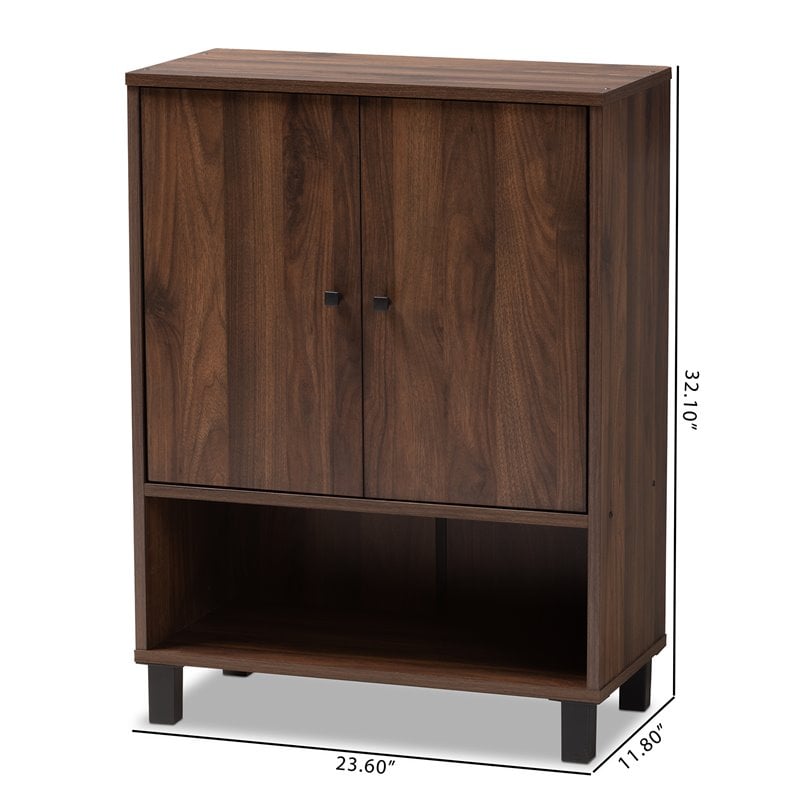 Baxton Studio Rossin Walnut Brown Finished 2-Door Wood Shoe Cabinet