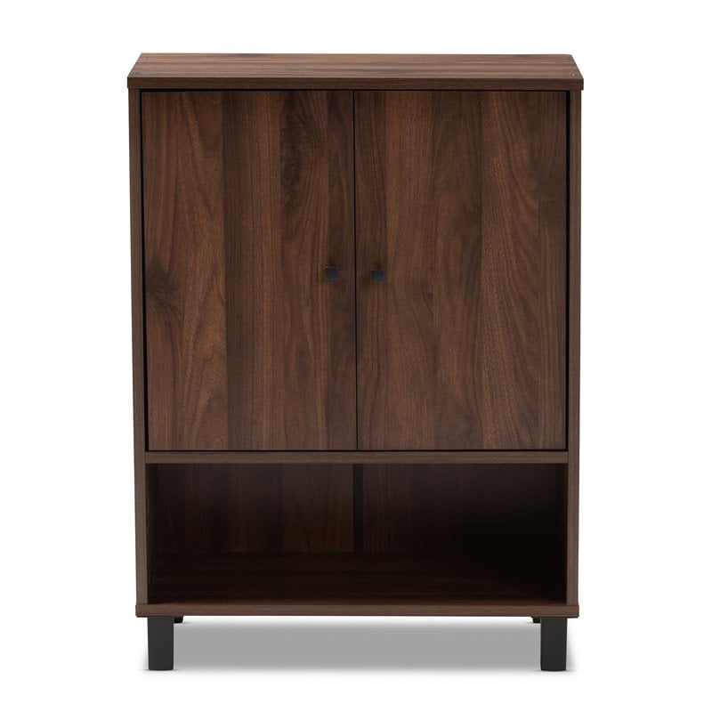 Baxton Studio Rossin Walnut Brown Finished 2-Door Wood Shoe Cabinet