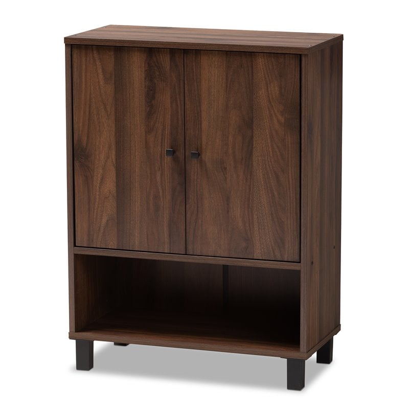 Baxton Studio Rossin Walnut Brown Finished 2-Door Wood Shoe Cabinet