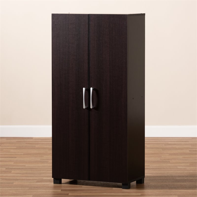Baxton Studio Marine 2-Door Wood Shoe Cabinet in Wenge Brown
