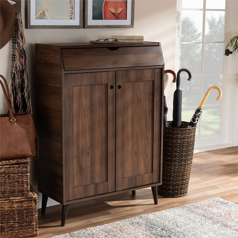 Baxton Studio Cormier Walnut Brown finished 2-Door Wood Shoe Cabinet