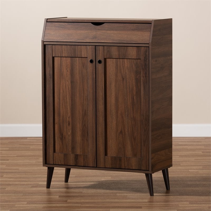 Baxton Studio Cormier Walnut Brown finished 2-Door Wood Shoe Cabinet