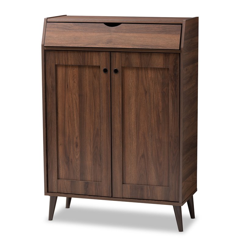 Baxton Studio Cormier Walnut Brown finished 2-Door Wood Shoe Cabinet